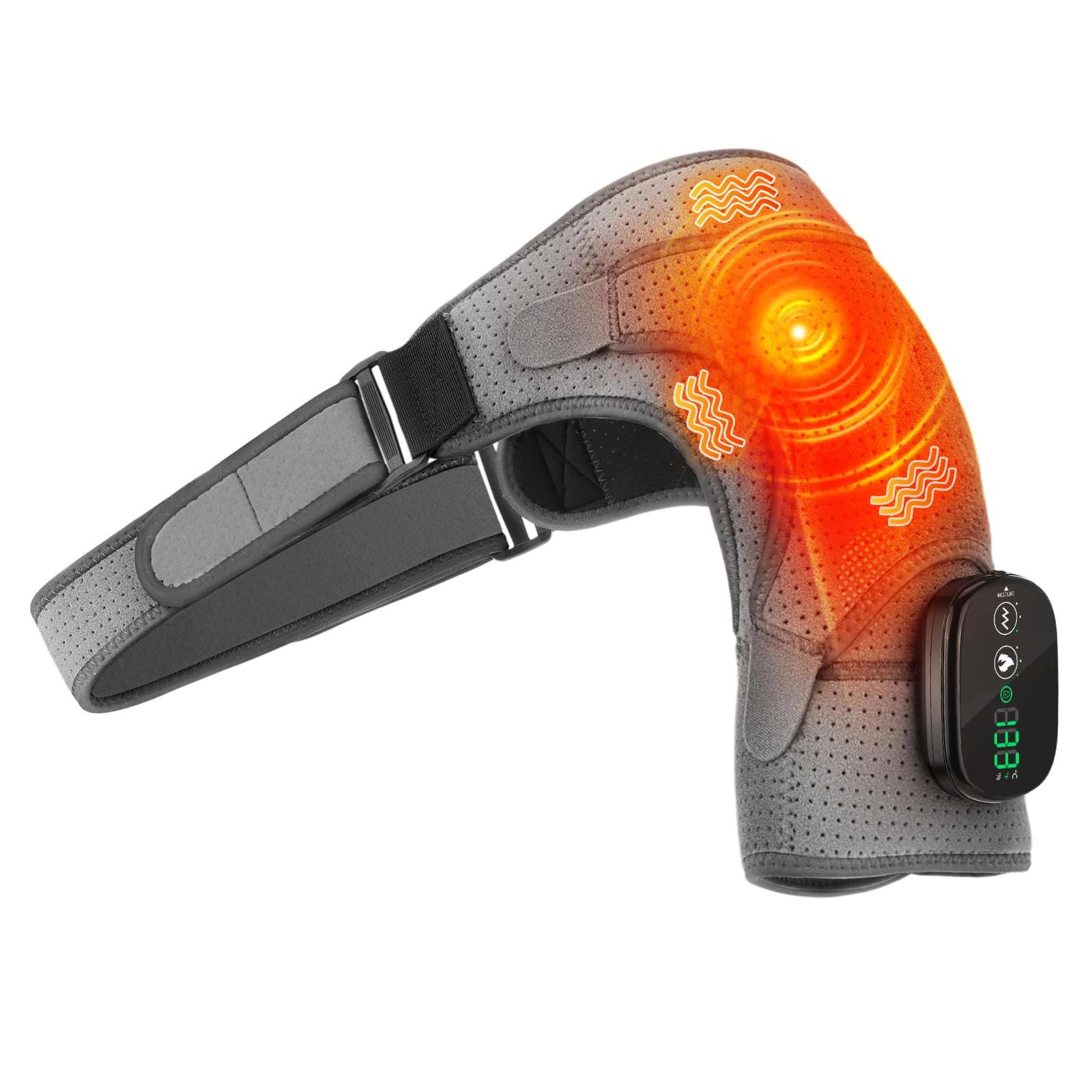 Heated Shoulder Massager Wrap Electric Vibration Massage Support Strap Smart LED Display Cordless Heating Pad Muscle Relaxation
