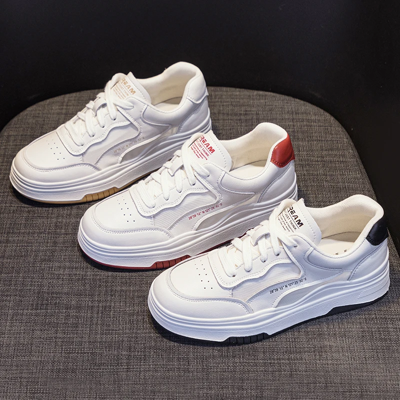 Leather Mesh Yarn Small White Shoes Women's Shoes 2023 New Soft Sole Sports Casual Shoes Vulcanized Shoes All Match Breathable