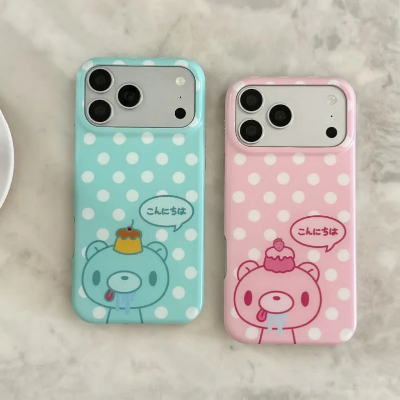 Korean Pink Green Cute Bear Polka Dot Phone Case For iPhone 17 Pro 16 15 Pro Max Protective Cover Fashion Shockproof Protective