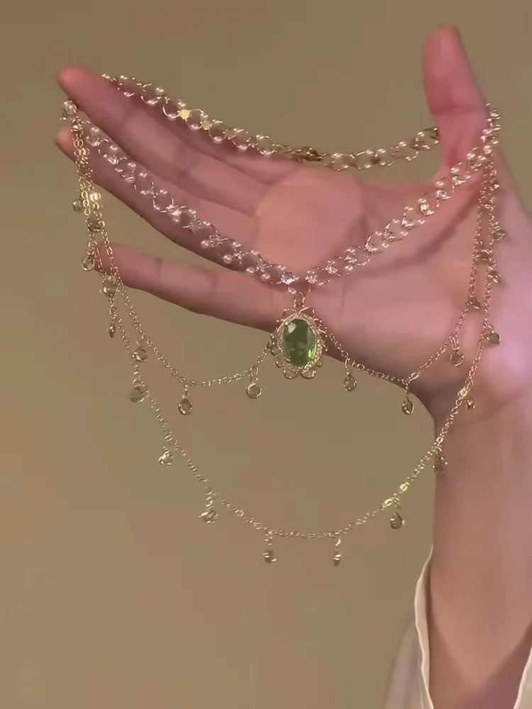 Meerlaags Koper Legering Kristal Ketting Vrouwen Hanfu Accessoires Sexy Gouden Sleutelbeen Ketting Verjaardag Cadeau Voor Vrouwen