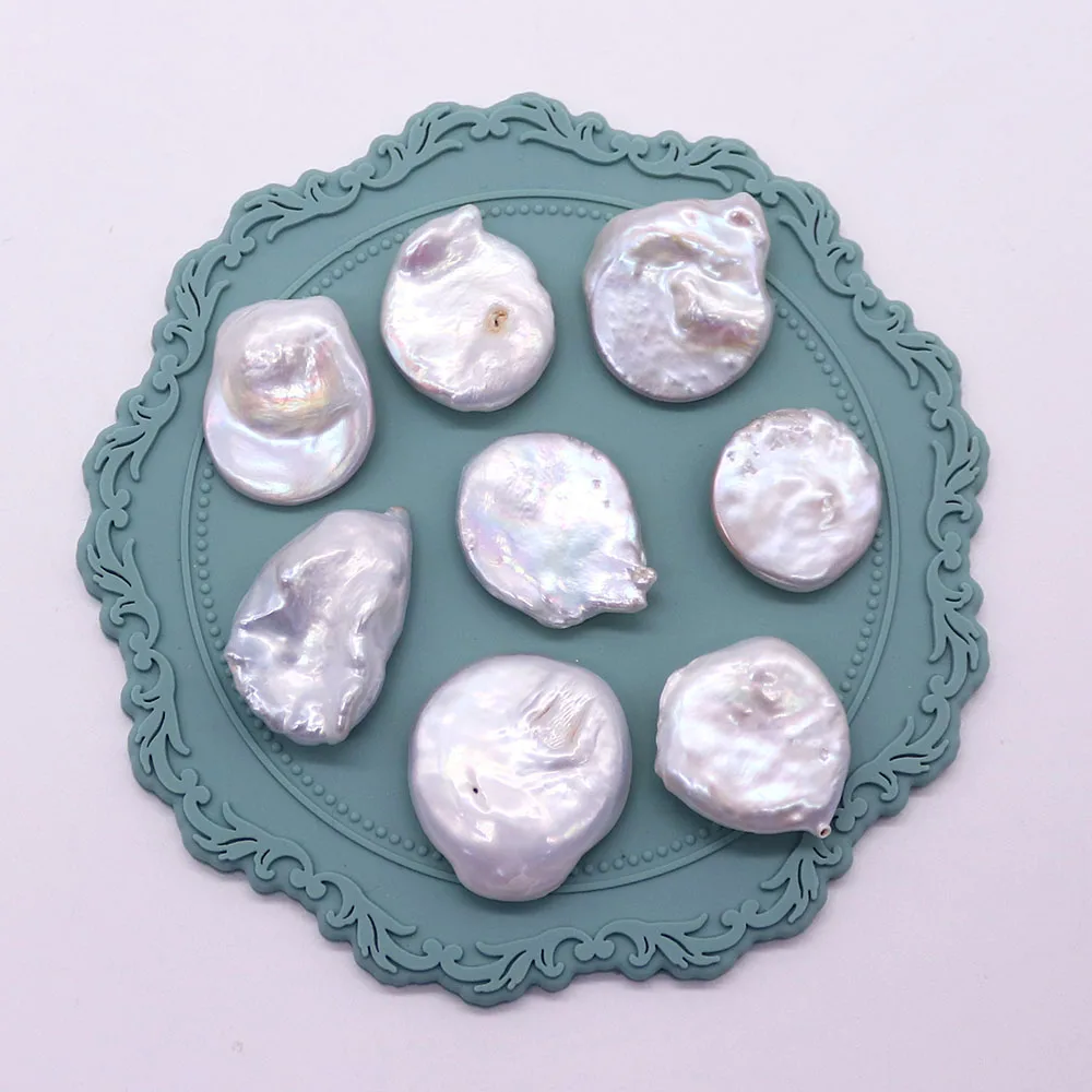 

White Natural Freshwater Pearl Beads Irregular Disc Button Shape Nonporous Pearl Loose Bead DIY Jewelry Accessory Random 1 Pc