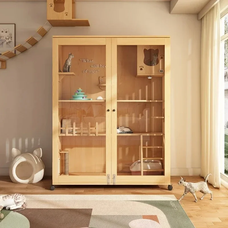 

180 Super Tall Space Solid Wood Cat Villa Deluxe Cage Nest Indoor House Cabin Cabinet 4th Floor Room