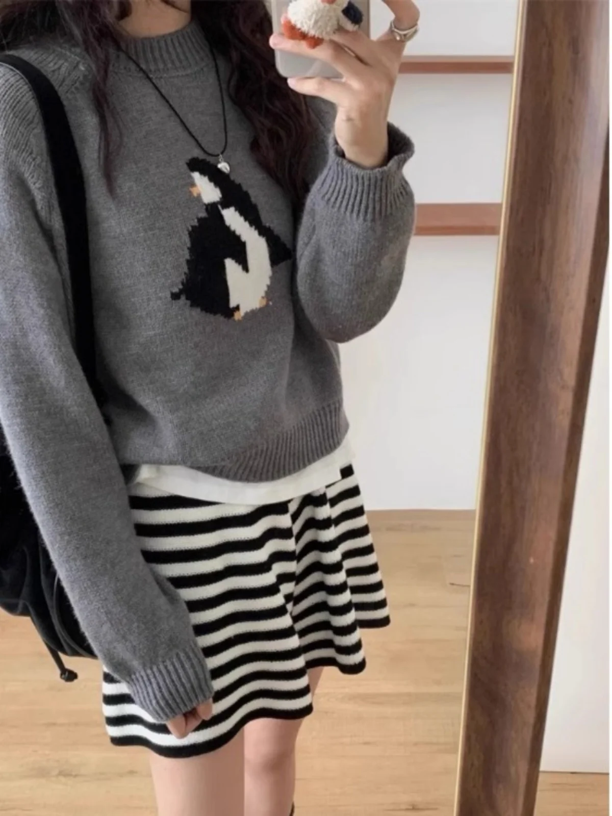 한국 스타일 캐주얼 라운드 넥 풀오버 스웨터 여성용 봄 가을 신상 디자인 만화 재미있는 니트 트렌디 루즈핏