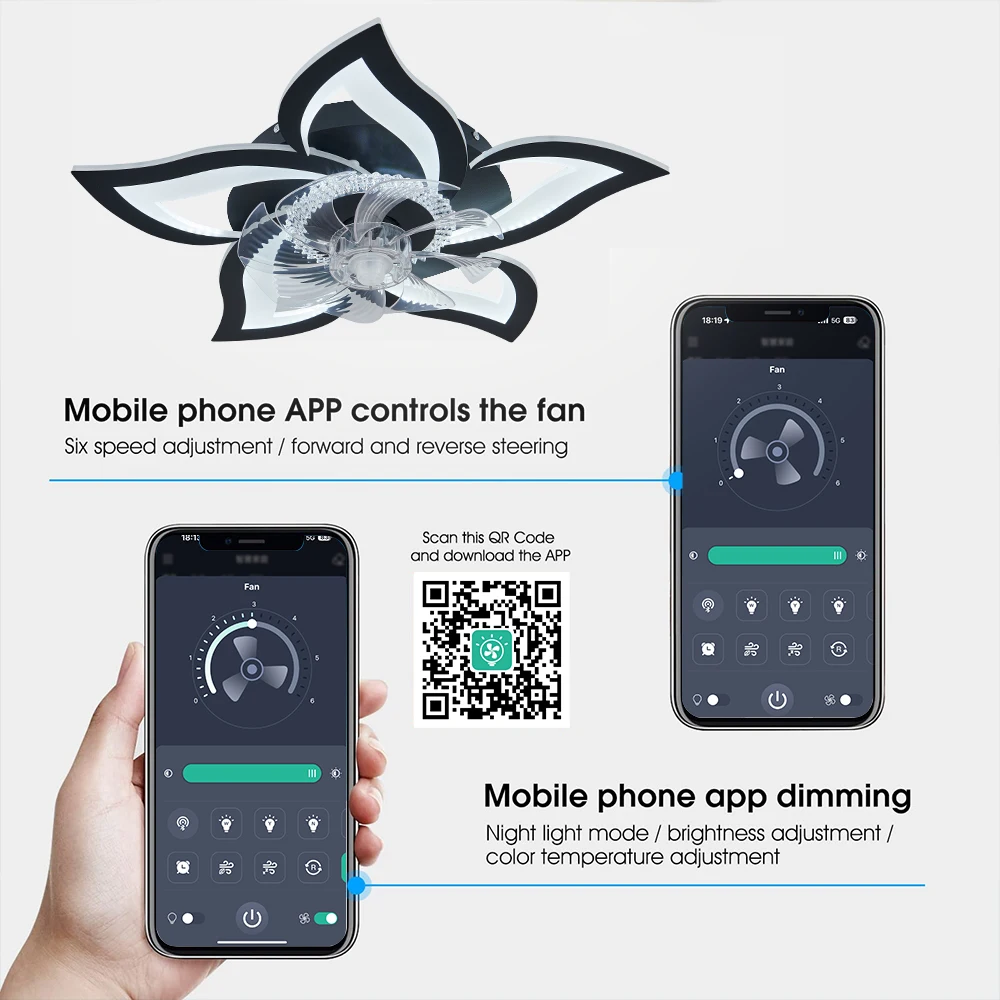 IRALAN Nowoczesny wentylator sufitowy z inteligentnym pilotem i lampą sufitową APP LED Lampy do pokoju, salonu i kuchni