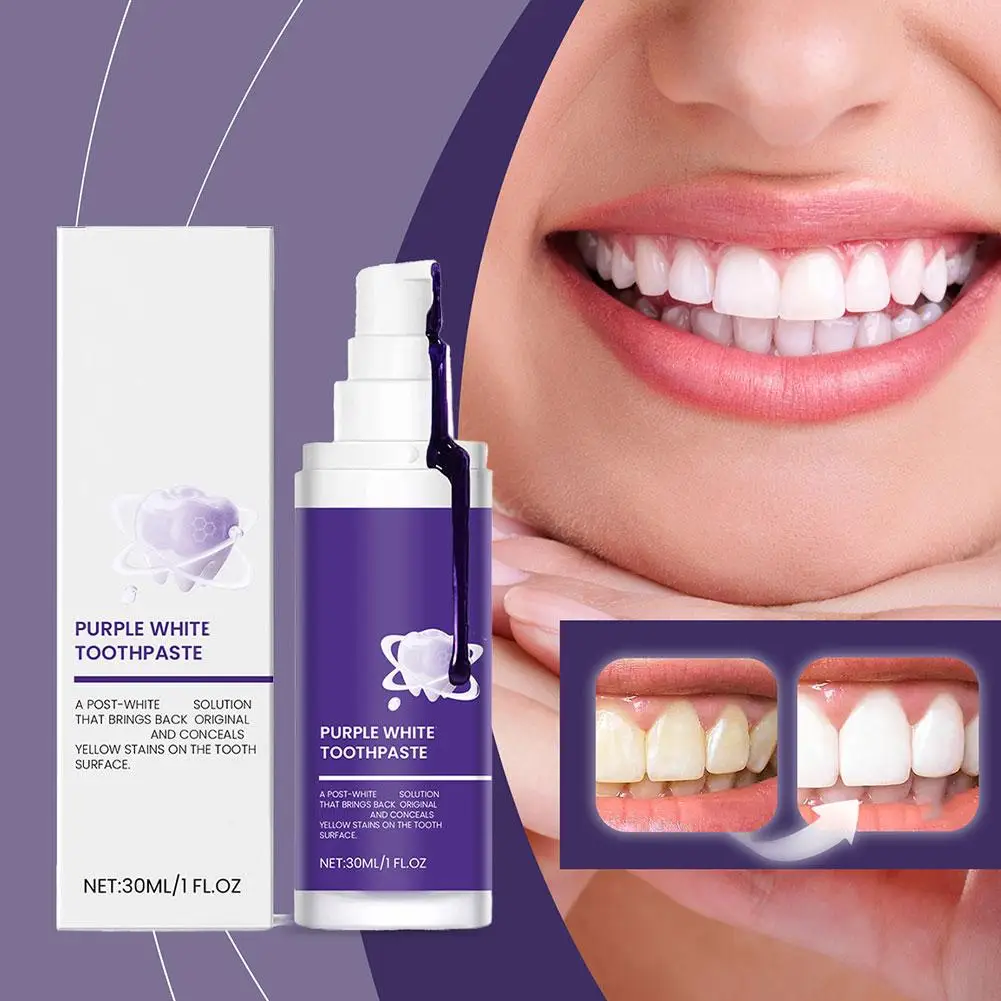 Purple Teeth Whitening Toothpaste Oral Hygiene Remove Dental Smoke Stains Plaque Bad Breath Reduce Yellowing Teeth Cleaning Care