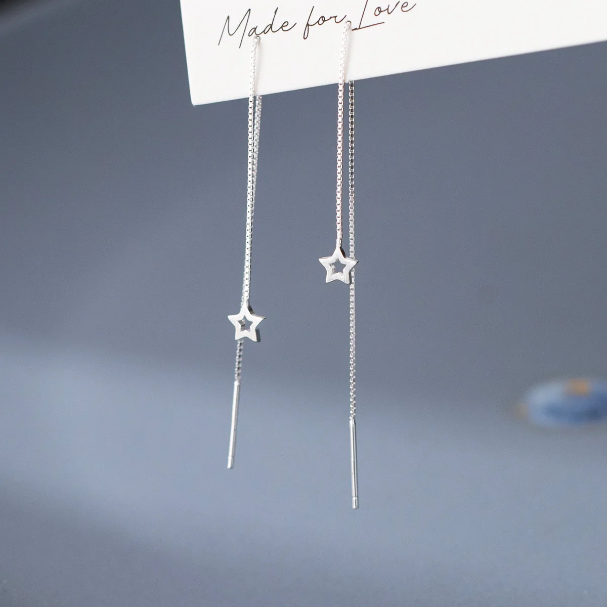 925 Sterling Silver Star Drop Earrings Long Chain Long Ear Line Dainty  925 Silver Line Star Party Long