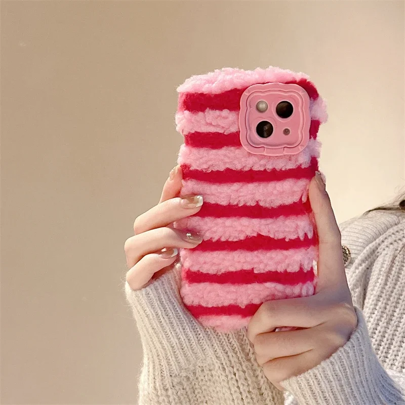 3D Cute Warm Plush Fur Cover Soft Phone Case for Huawei P40 P50 P60 Pro Pura 70 Pro Fluff Toy Camera Protect Back Cover Cases