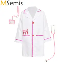 소년 소녀 의사 간호사 할로윈 코스프레 코스튬 수술복 역할 놀이 의류, 청진기 장난감 및 작업 카드 세트