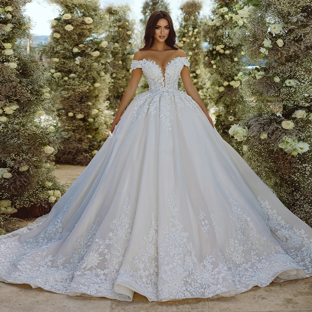 

Vestidos De Novia Off the Shoulder Ball Gown Wedding Dresses See Through Bodice Vintage Robe Mariage Backless Gorgeous Trouwjurk