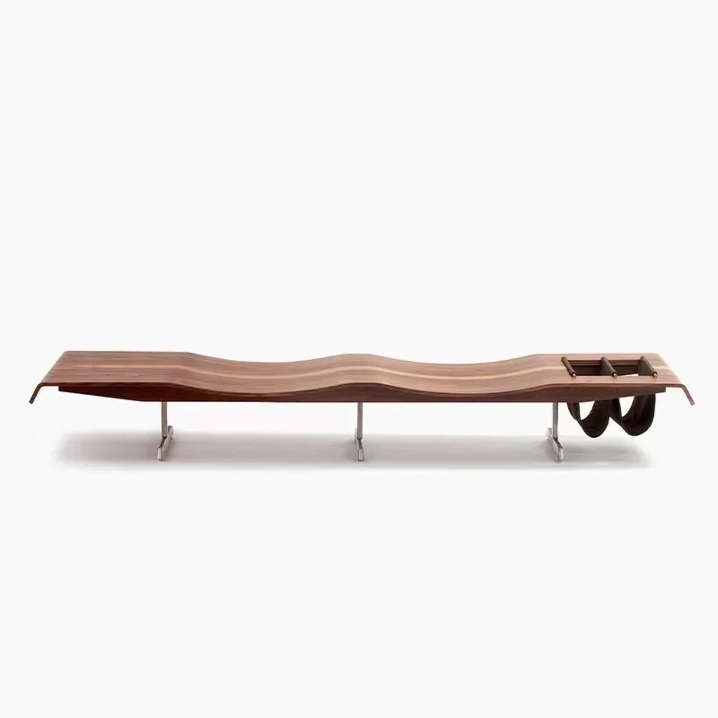 Medieval style bench tail stool, designer living room creative model room shopping mall leisure solid wood retro wave sofa stool