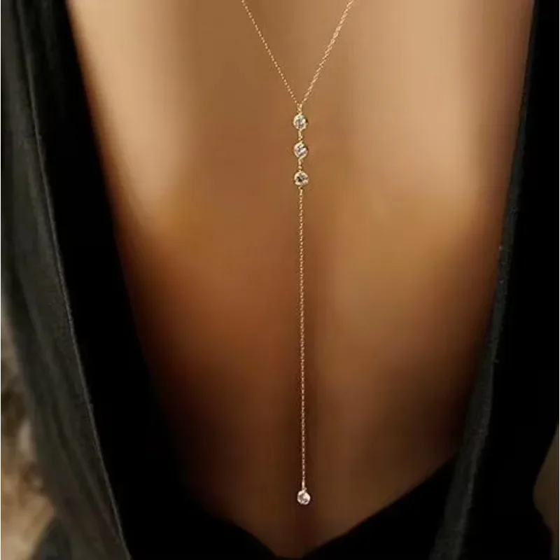 Delicate Y Lariat Neck Chain Three Sparkling Gem Pendant Plunging V Cut Body Accessory Elegant Charm Jewelry For Evening Wear