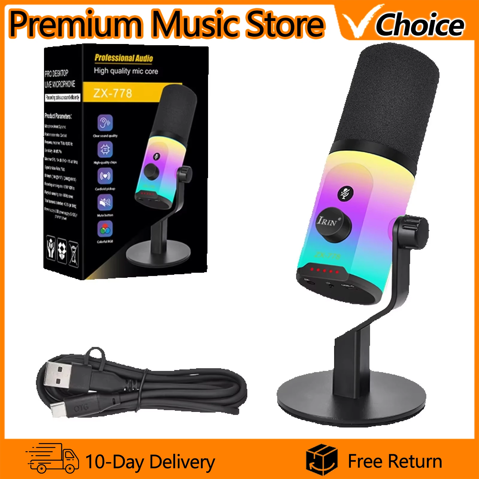 IRIN ZX-778 Dynamic Microphone Professional Streaming Microphone Gain Control for Live Gaming Streaming Podcast Recording