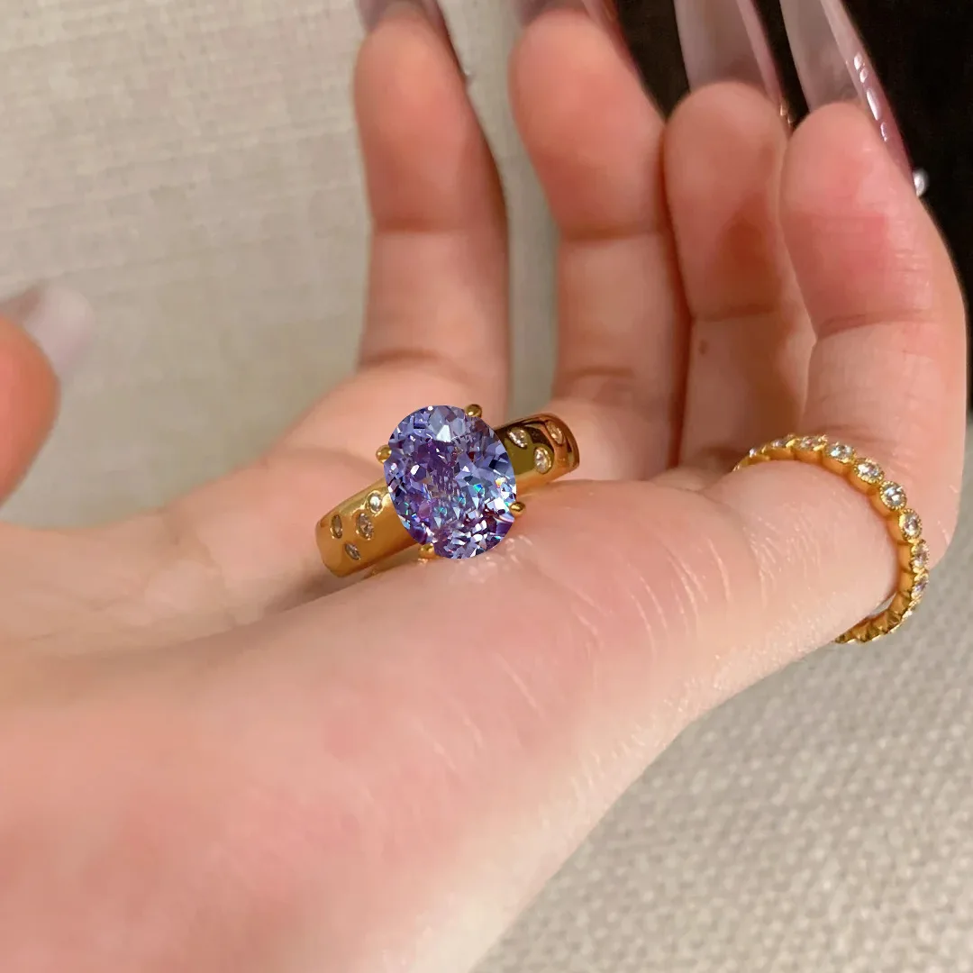 S925 Sterling Silber Ring Neun Lila Feuerringe Leichter Luxus Retro Lila Gas Donglai Taubenei Ring für Damen – Detail 2