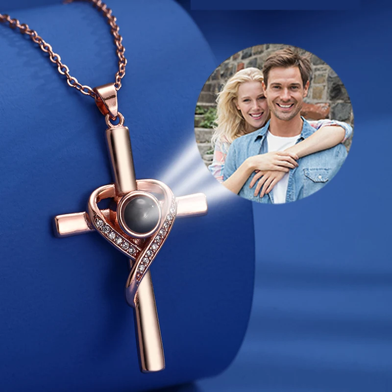 Projektions-Halskette mit Personalisiertem Foto & Text, Individuelles Foto-Kreuz-Anhänger, Erinnerungsschmuck für Frauen – Detail 8