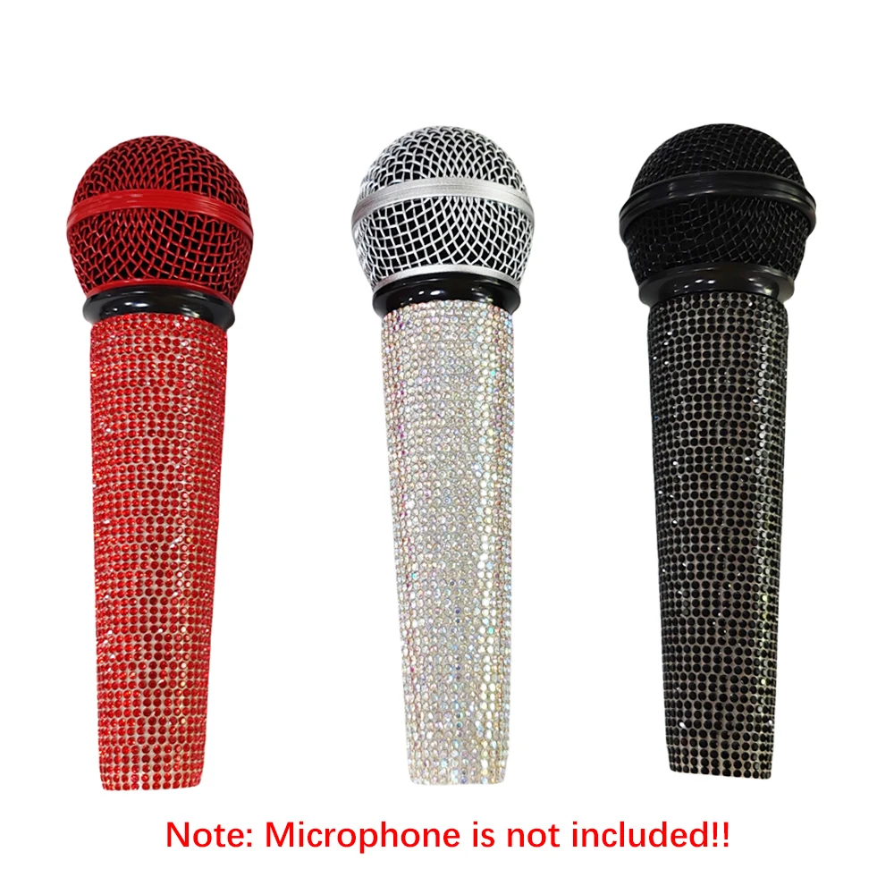 New Microphone Glitter Cover Microphone Sleeve Bling Microphone Cover Skin Rhinestones Mic Handle Cover for SM58 Wireless Mic