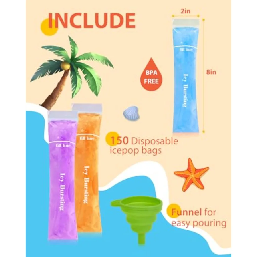 150 Disposable Ice Popsicle Mold Bags 8x2
