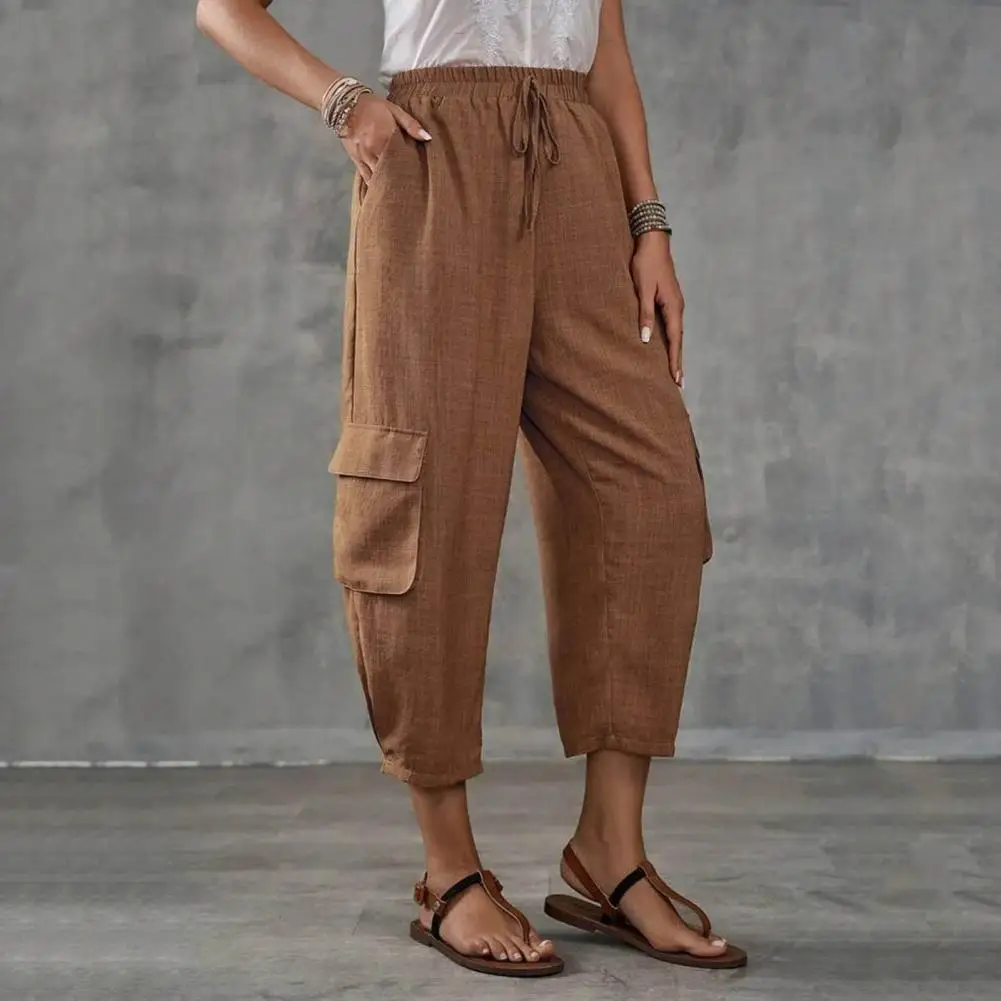 

Loose Fit Elastic Waist Slacks Casual Women's Harem Pants Elastic Waist Four Pockets Solid Color for Gym Travel Summer Comfort