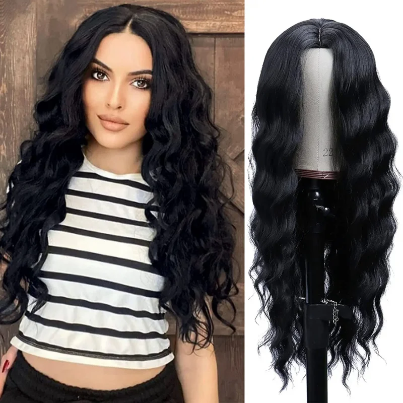 Natural Color Synthetic Middle Part Hair Wig  24-30inch Long Body Wave Wig Synthetic Wigs For Women Daily Use