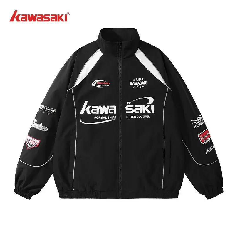 

New Kawasaki American Vintage Jacket Motorcycle Racing Style Windproof Outerwear Embroidered Loose Unisex Jacket Four Seasons