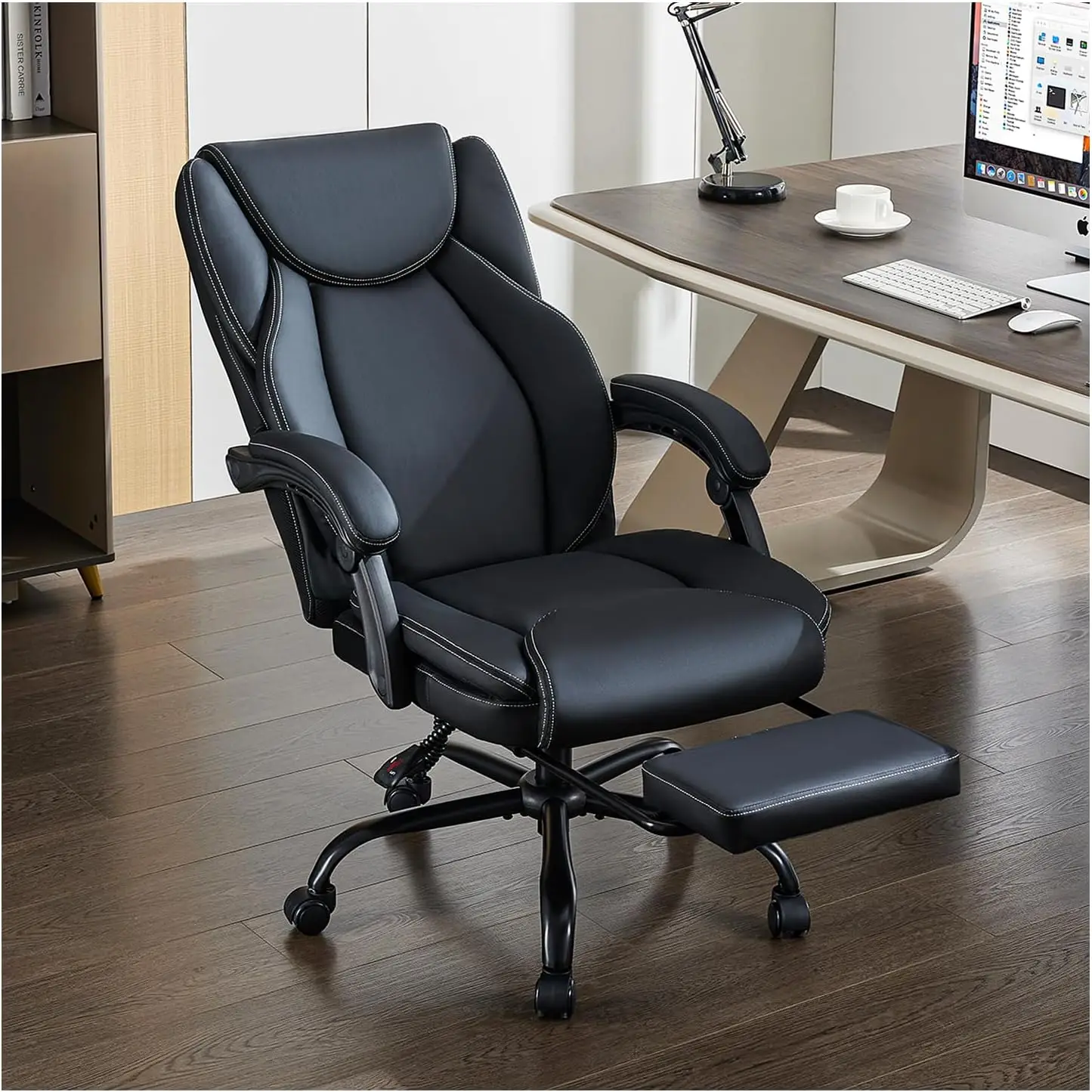 

Office Chair,Big And Tall 400Lbs With Footrest, Ergonomic With Adjustable Backrest, Reclining Computer Chair With Double Lumbar