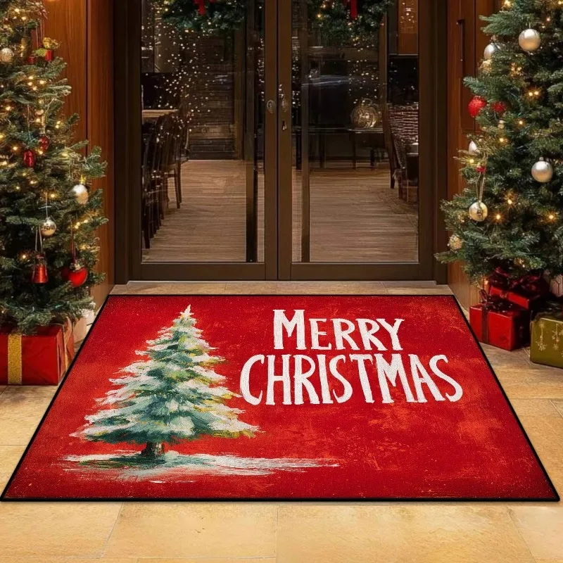 Fußmatte mit Weihnachtsbaummuster, rutschfeste Eingangstürmatte für Badezimmer, Wohnzimmer, Teppiche, weich, rot, grün, Raumdekoration, Teppich