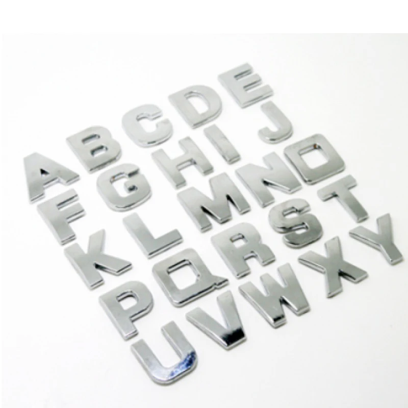 3D Alphabet Emblem DIY Silver Chrome Car Decals 25mm Metal Letter and Number Stickers Exterior Alphabet Waterproof