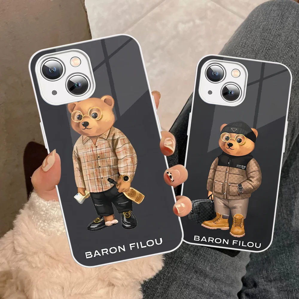 Fashion B-Baron F-Filou Bear Phone Case For iPhone 14 13 12 Mini 11 Pro XS Max X XR 14 Plus Tempered Glass Cover