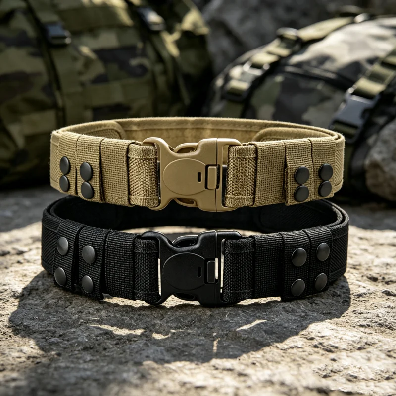 Adjustable Military Tactical Belt for Men, Wear Resistant Nylon Webbing Belt with Double Lock Safety Buckle, Outdoor Camping Hun