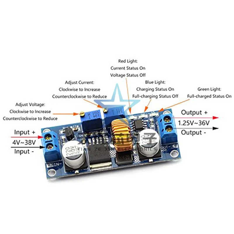 Tegangan konstan 5A arus tinggi dan modul daya Step-Down arus konstan pengisian baterai Lithium Drive Led