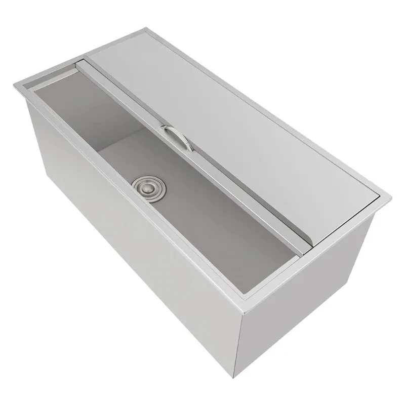 Drop in Ice Chest 36L x 18W x 14H Inch Lodówka do lodu ze stali nierdzewnej z przesuwaną pokrywą Drop in Ice Bin Included