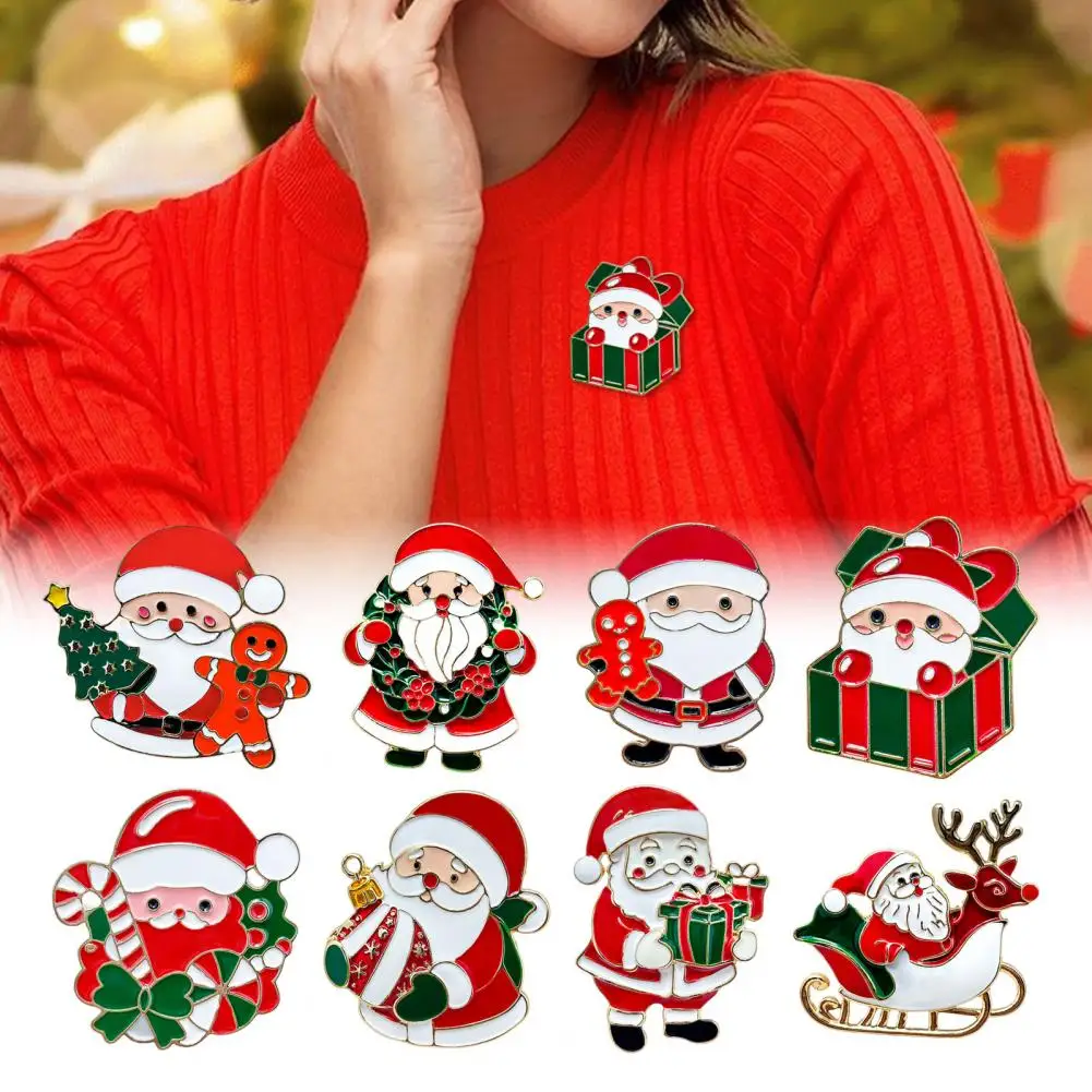 4-5cm Zinc Alloy Santa Claus Brooch Enamel Cartoon Father Christmas Pin Sweater Coat Backpack Decoration Clothing Accessories