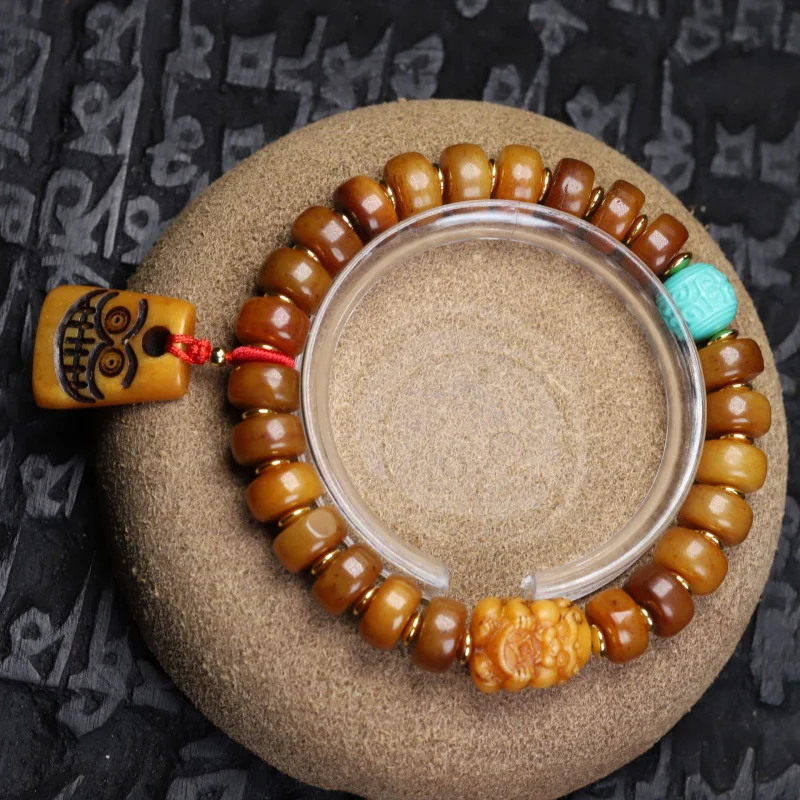 Tibetan Natural Jadified Bracelet Distressed Yak Buddha Beads Pulp Bone String Tiantie Live Supply