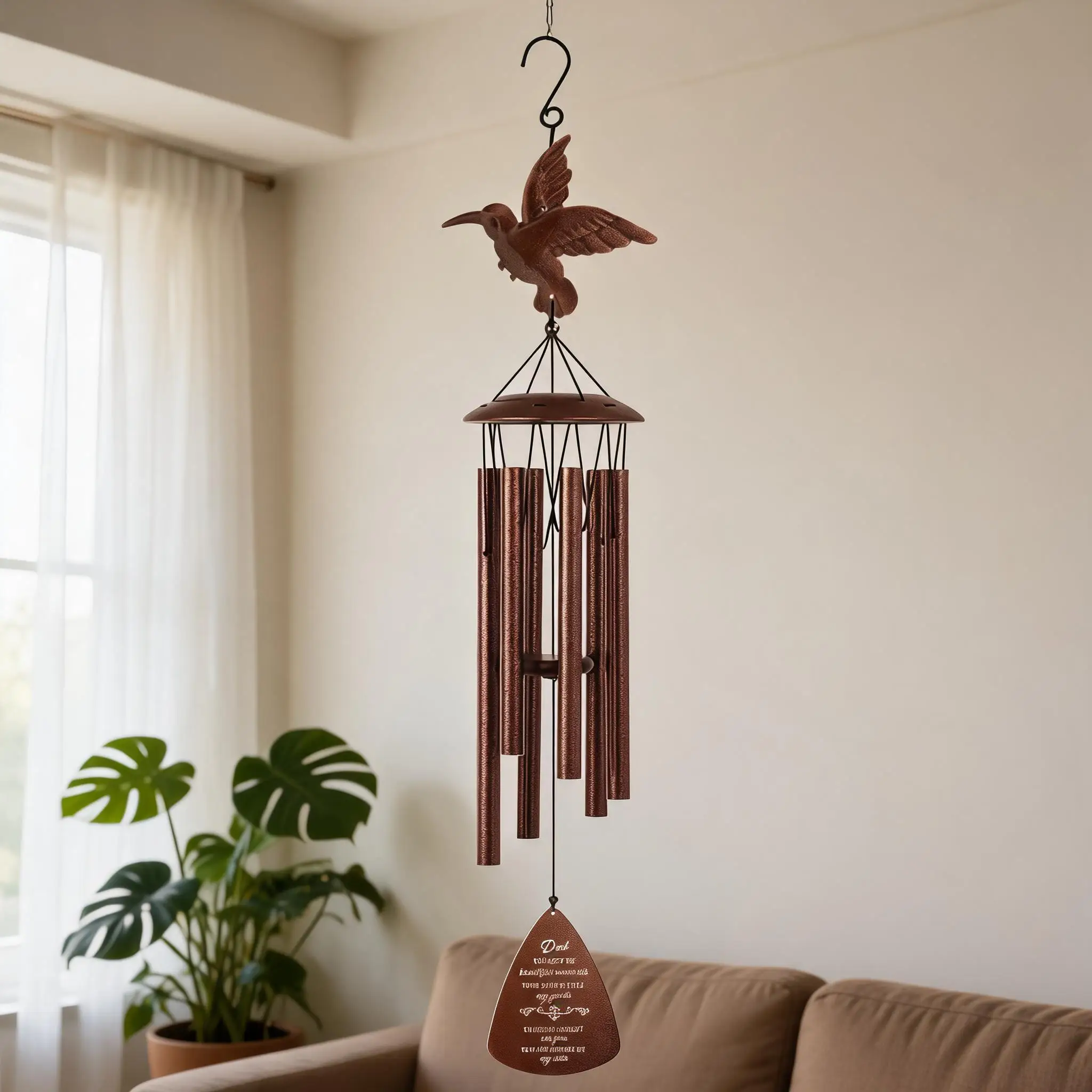 Deep-Tone Hummingbird Wind Chime, 36 in Outdoor Aluminum Tubes - Weather-Resistant Rustproof Waterproof - Laser-Engraved Memorial Wind Sail Hanging Decor - Bereavement Sympathy Gift