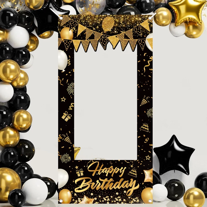 1 قطعة أسود ذهبي عيد ميلاد سعيد كابينة تصوير الدعامة ل 30/40/50/60th معلم الاحتفالات حفلة عيد ميلاد الديكور خلفية