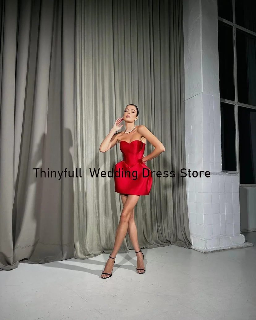 Thinyfull Short Red Prom Dresses Sweetheart Sleeveless Cocktail Dress Satin Party Gowns Formal Occasion Dress Robe De Soirée