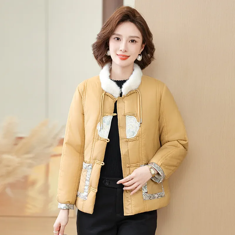 جديد الصينية أسفل معطف مبطّن بالقطن المرأة معطف موضة طوق سميكة الدافئة سترة فضفاضة مطبوعة القطن معطف الشتاء القمم