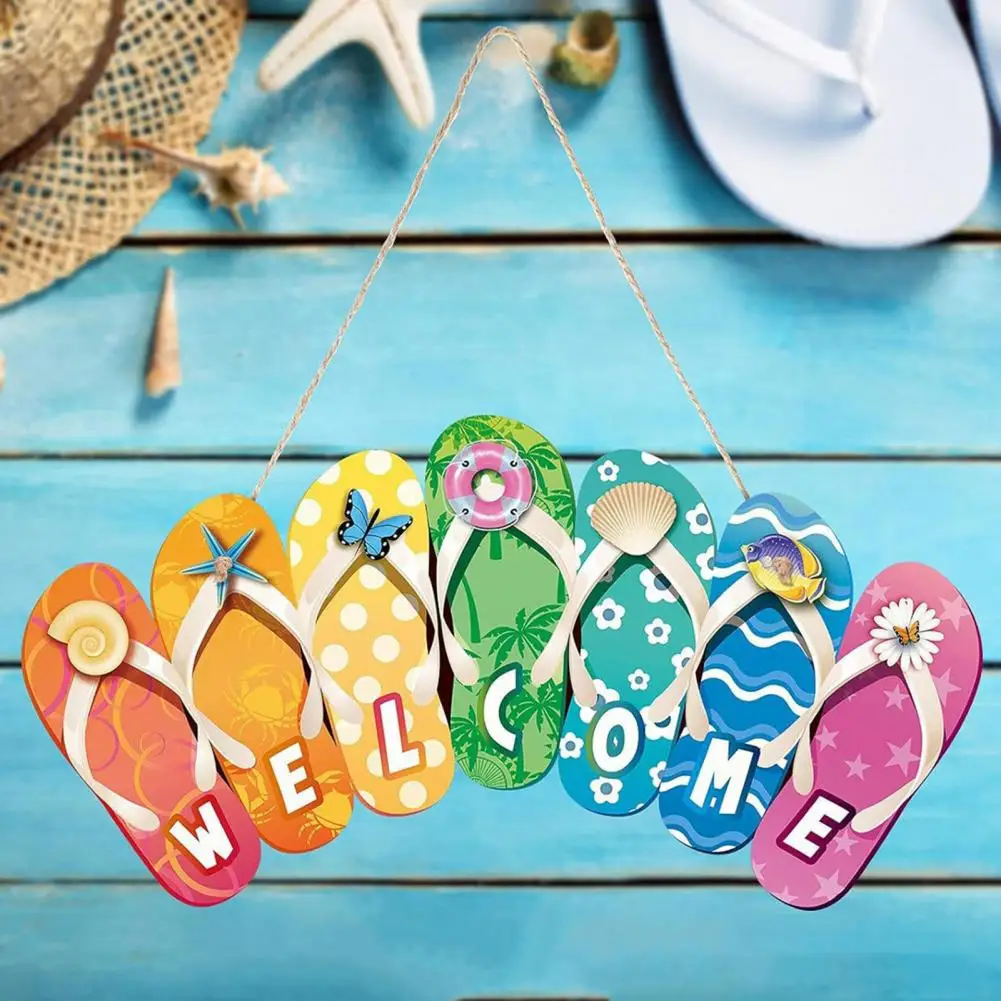 Beach Shoe Themed Door Decor Beach Shoe Summer Slipper Hanging Decoration Set for Indoor Outdoor Garden Welcome Sign Wooden