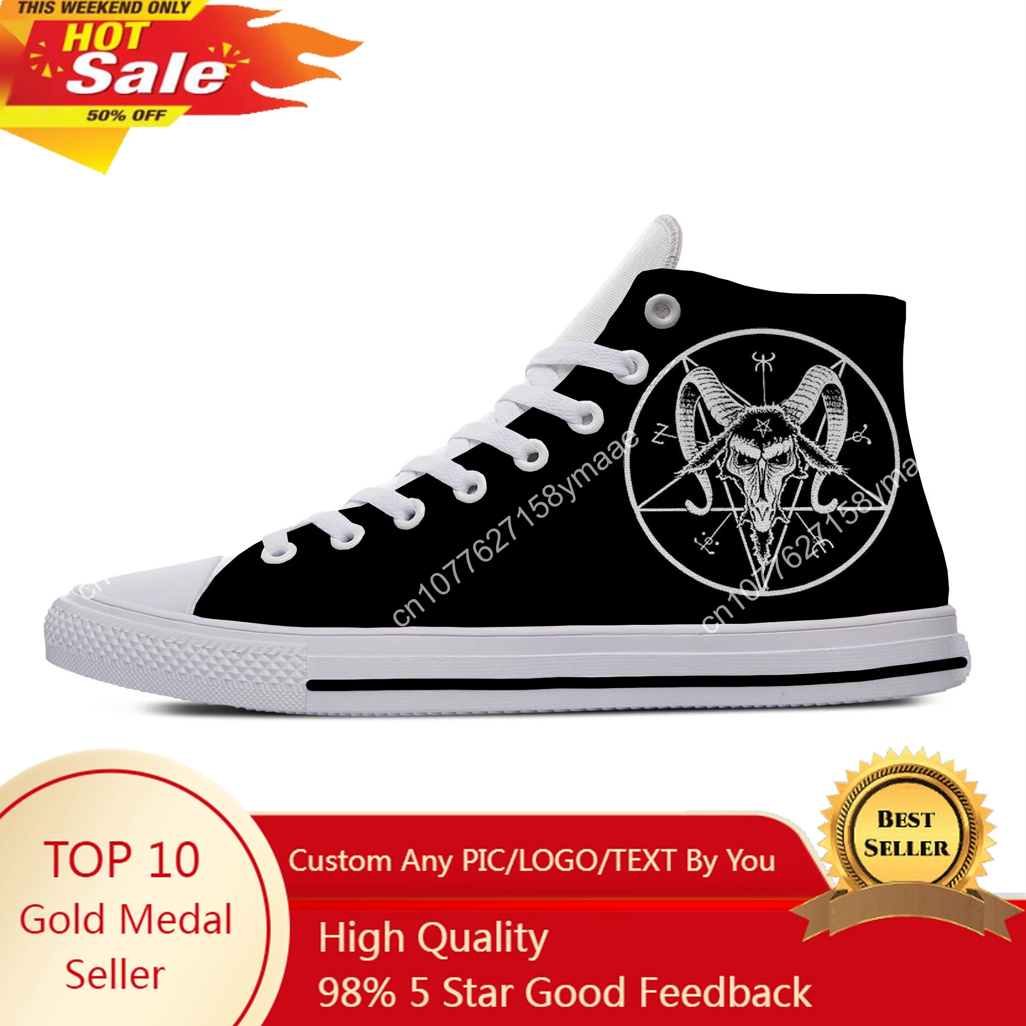 Hot Summer Baphomet Lucifer Demon Death Evil Grim Reaper Casual Cloth Shoes High Top Board Shoes Men Women Classic Sneakers