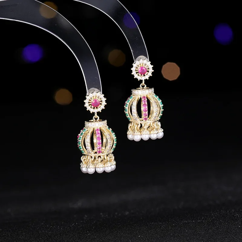 India Women Crystal Beads Drop Dangle Earrings Vintage Nigeria Cubic Zircon Jhumka Jhumki Bridal Wedding Jewelry Bollywood Gypsy