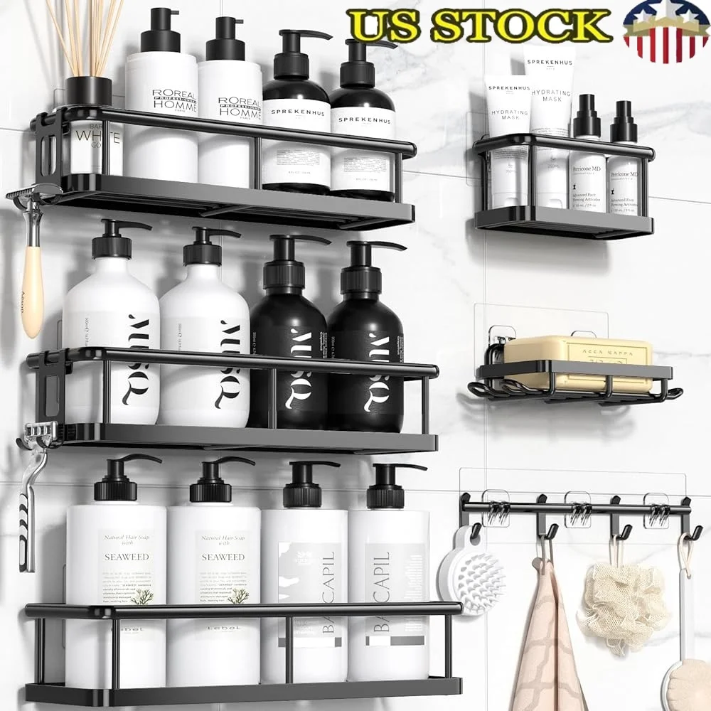 

Rustproof Shower Caddy 6 Pack Large Capacity Organizer Durable Metal Shelves Bathroom Storage Easy Installation Elegant Design
