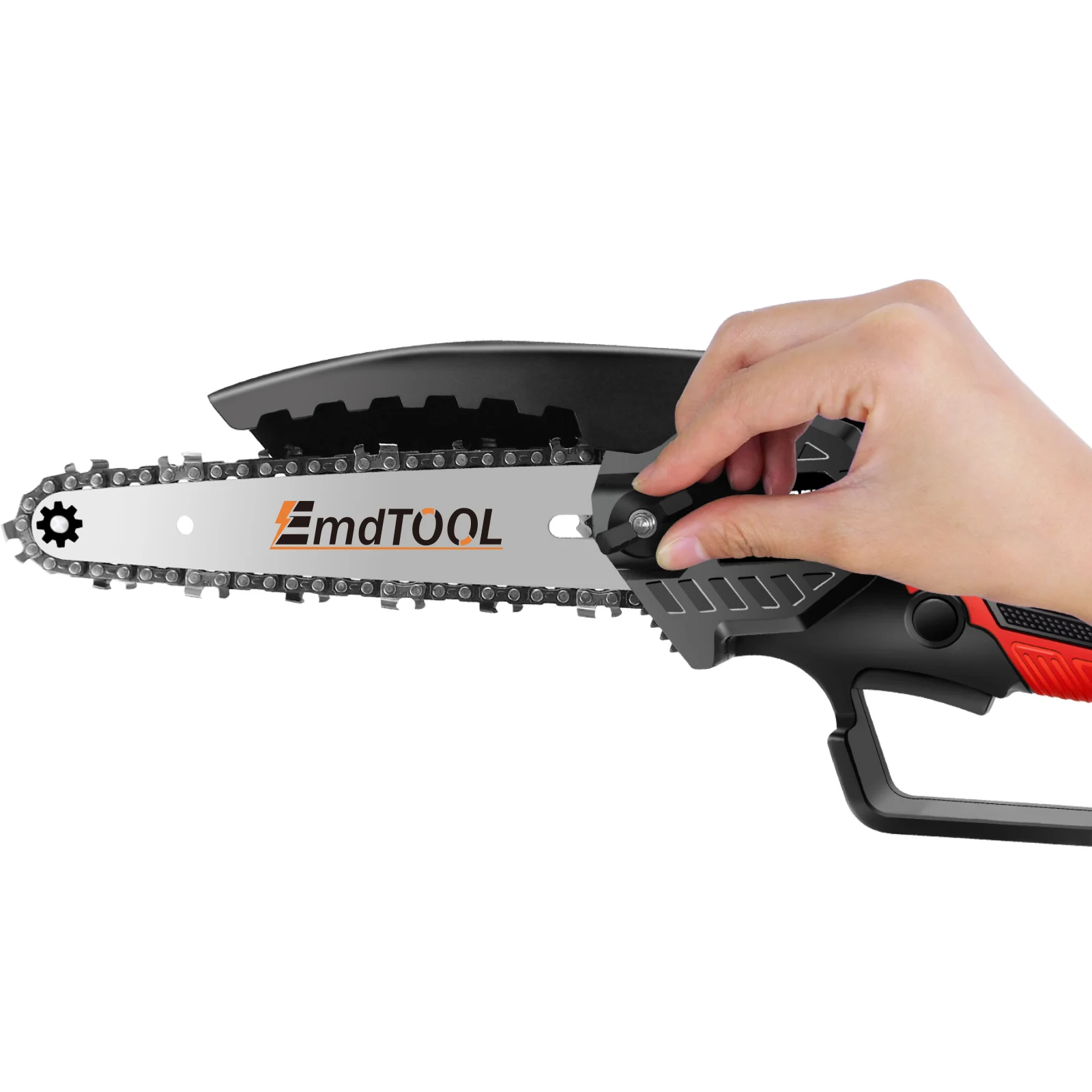 700W 21V Akku-Kettensäge 6 Zoll, 1,5Ah Akku, Reinkupfermotor, 3500 U/min, 2 X Legierungsstahlketten, zum Schneiden und Beschneiden – Detail 15