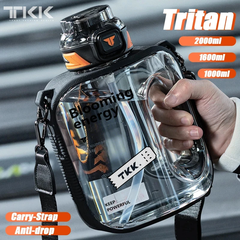 TKK 1/1.6/2L Sports Water Bottle TRITAN Large Capacity Creative Cup Heat Resistant Outdoor Adult Travel Kettle Gym Fitness Jugs