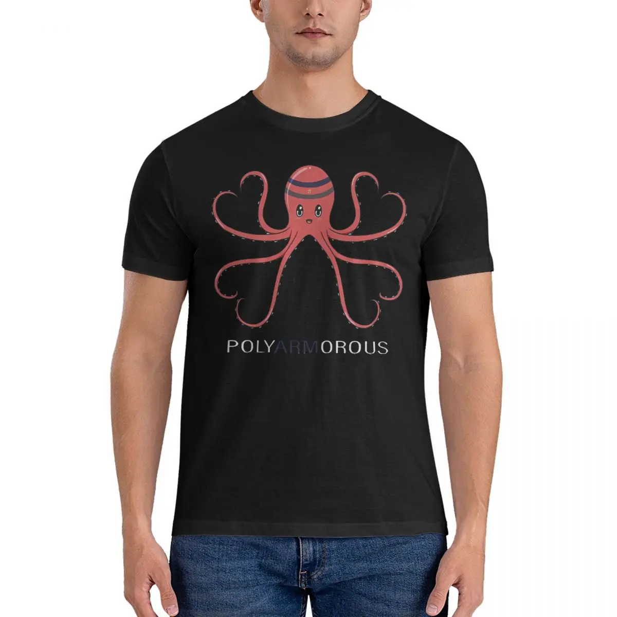 Vintage Polyarmorous T-Shirts Men Round Collar 100% Cotton T Shirt Octopus Short Sleeve Tees Unique Clothes