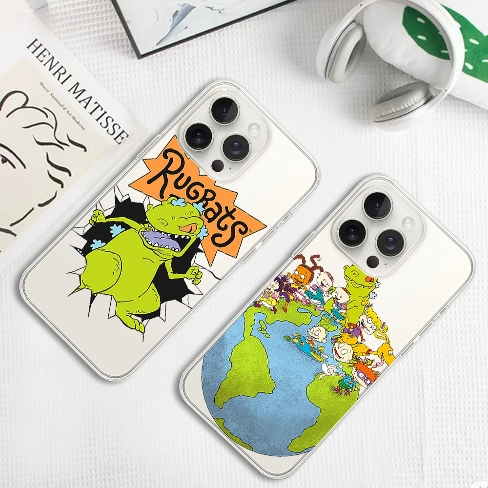 R-RUGRATS Cartoon Phone Case for iPhone 12 11 13 14 15 16 Max Pro Plus Transparent Cover