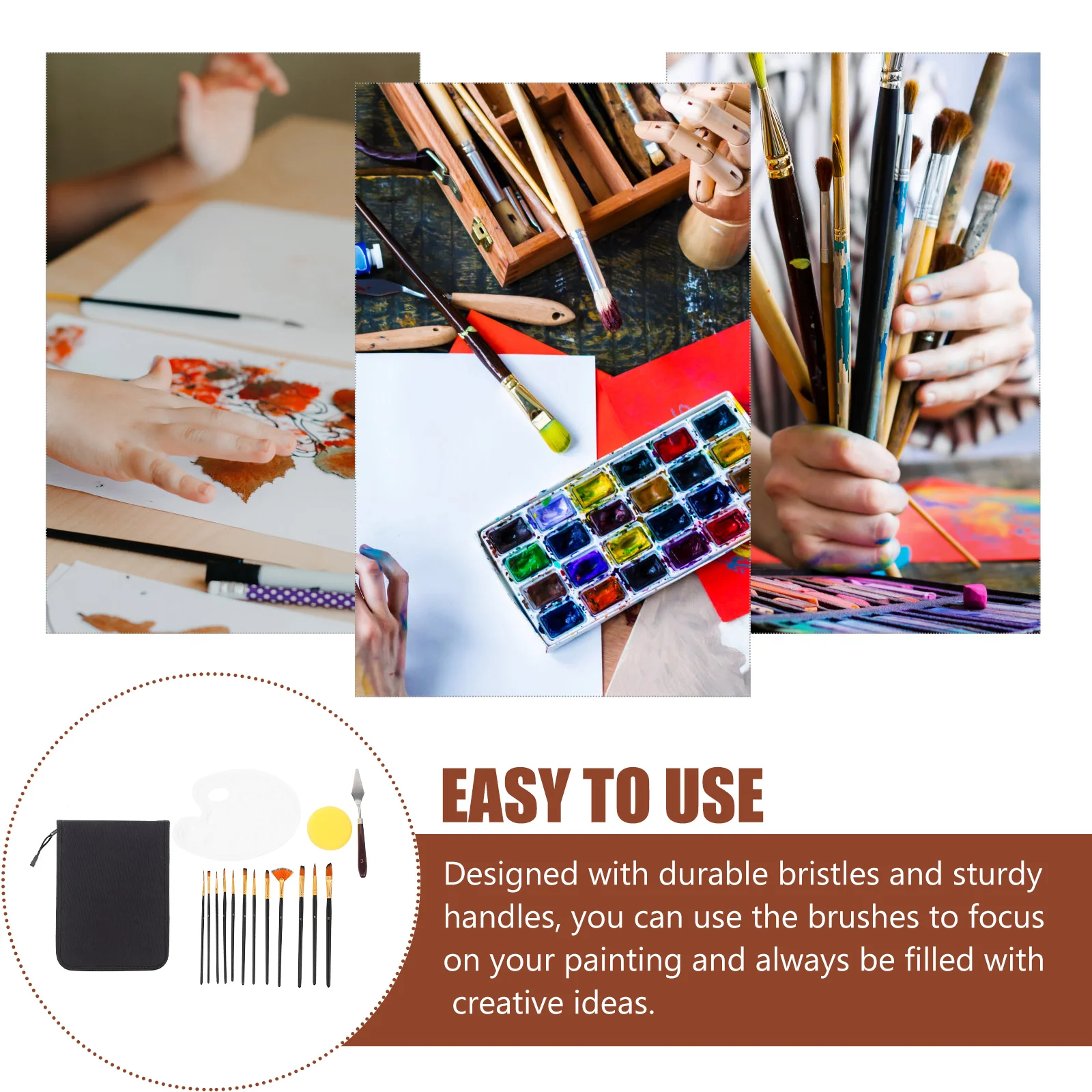 

1Set Painting Brush Set Premium Material Bristles Flat Pointed Design Suitable Oil Watercolor Painting for Students