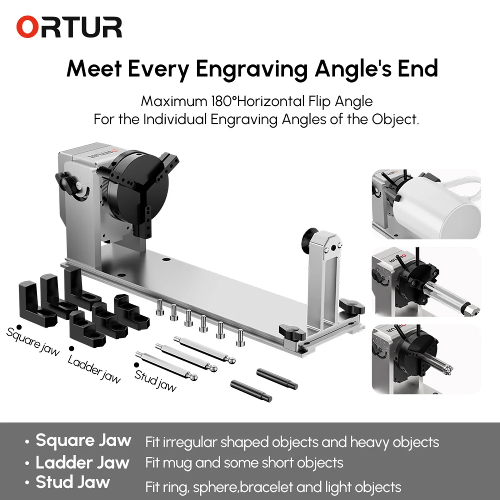 Ortur Y-Axis Rotary Chuck YRC1.0 Rotary Roller 360 Rotating 180 Horizontal Flip Angle Base for 99% Laser Engraver Machines