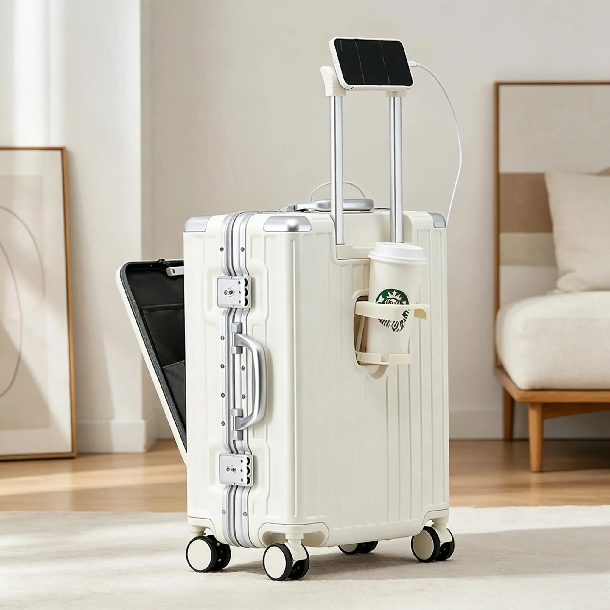 20-Zoll multifunktionaler Business-Laptop-Trolleykoffer, erhältlich in mehreren Farben, ausgestattet mit TSA-Universalrädern und Aluminiumrahmen, geeignet für Geschäftsreisen und Urlaub.