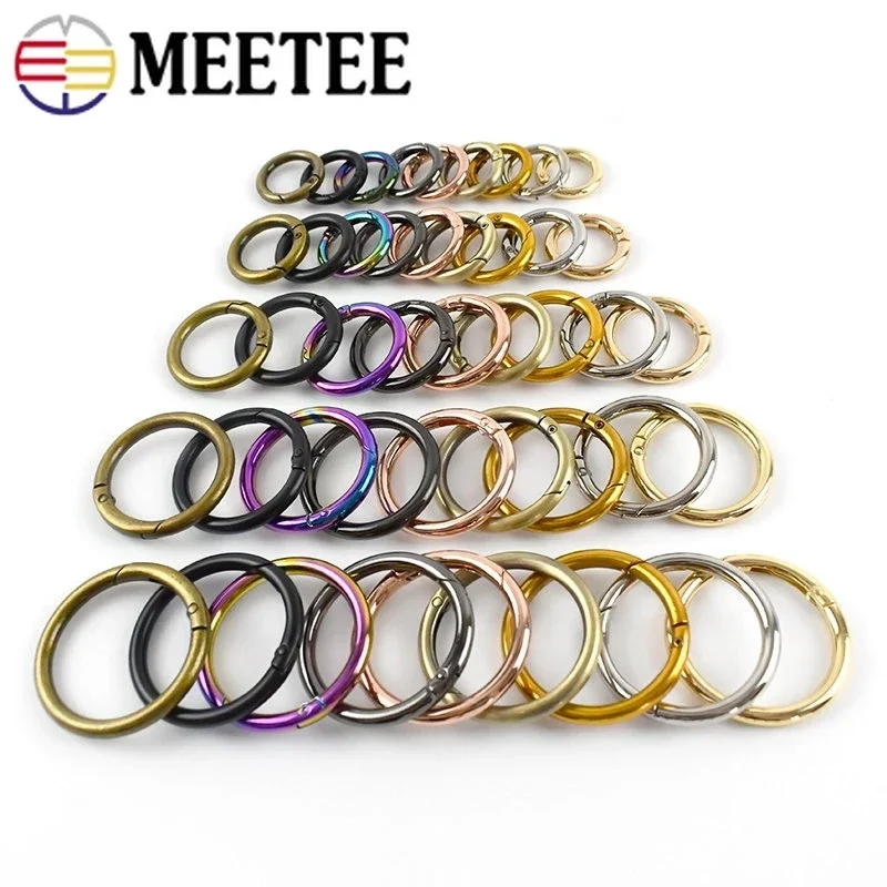 Meetee 10Pcs 10-60mm Metal Spring O Ring Openable Keyring Trigger Snap Clasp Clip Bag Belt Strap Chain Buckles Accessories