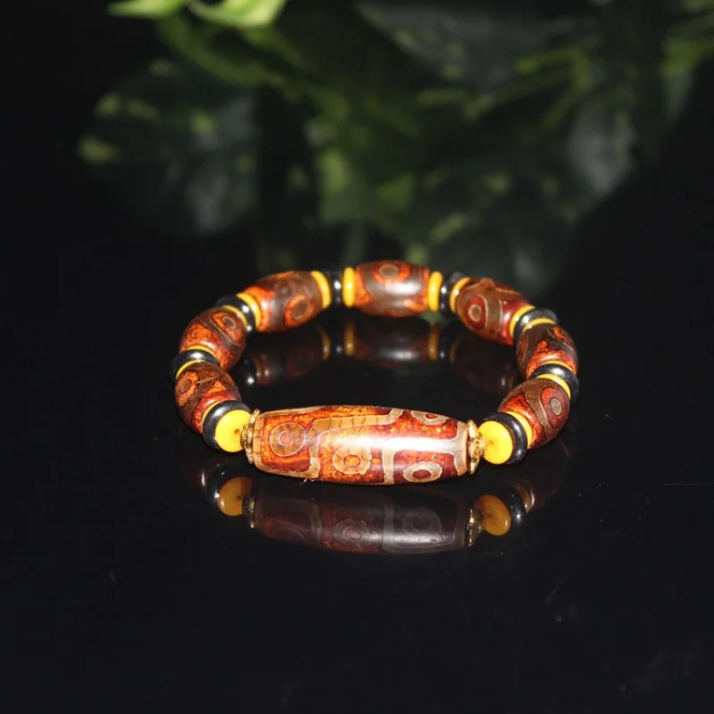New Imitation Ming-Qing Antique Nine- Old Agate String Three-Eye Dzi Bead Bracelet