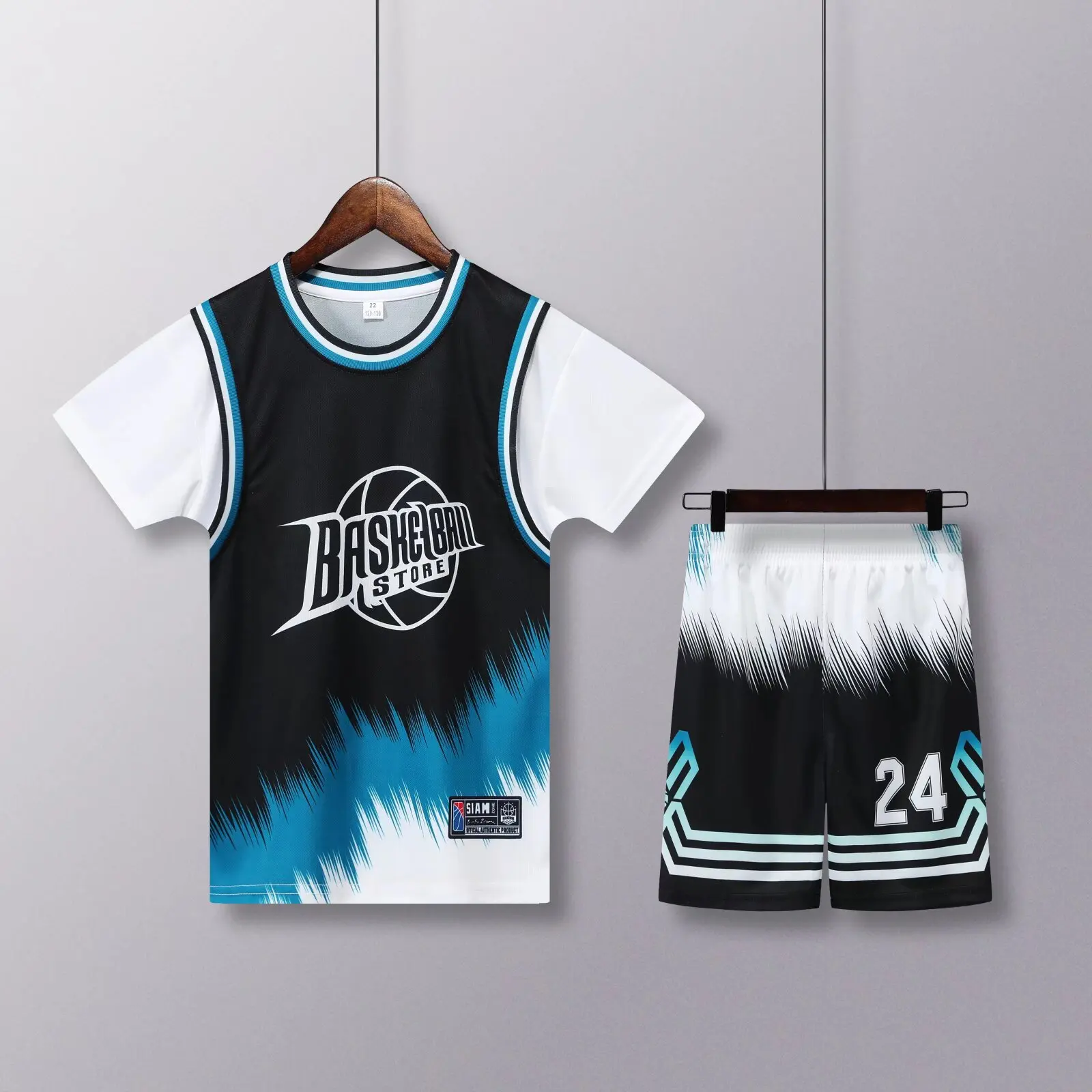 NEW 24 25 Children\'s clothing suit boy girl Basketball Jerseys 24  Fake two-piece uniform kit training Shirts and shorts